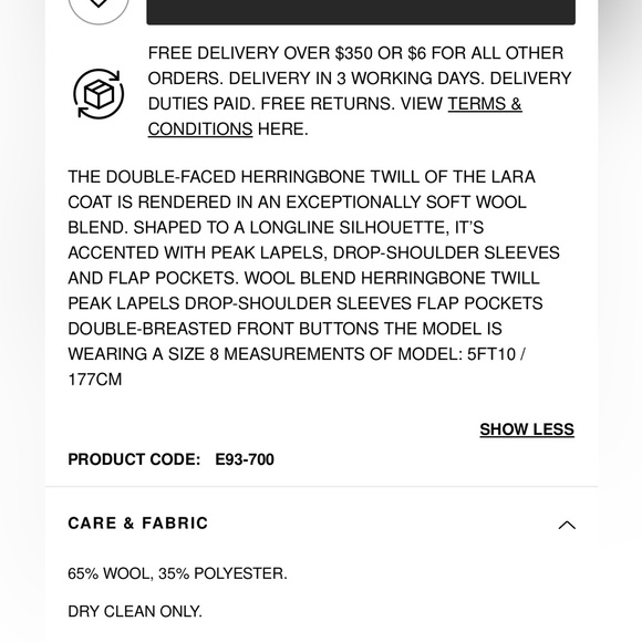 NWT Reiss Lara Wool Blend Herringbone Twill Coat in Chocolate Brown US 4 - Picture 15 of 15